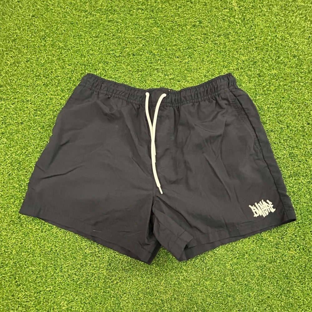 Empyre Mens Black Nylon Board Shorts Graffiti Logo Mesh Lined Size M